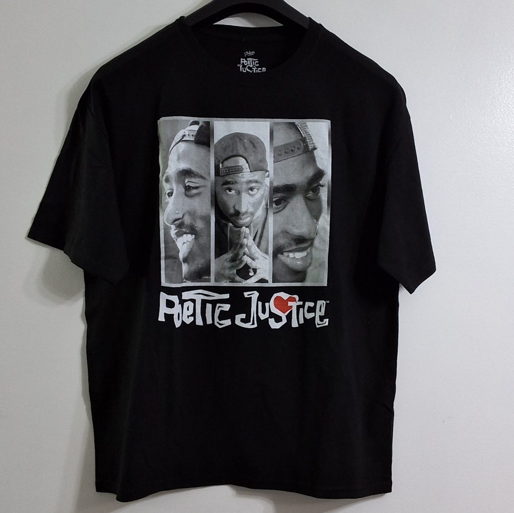 Tupac Poetic Justice Men's Black Short Sleeve Graphic T-Shirt , Size XLarge, NEW